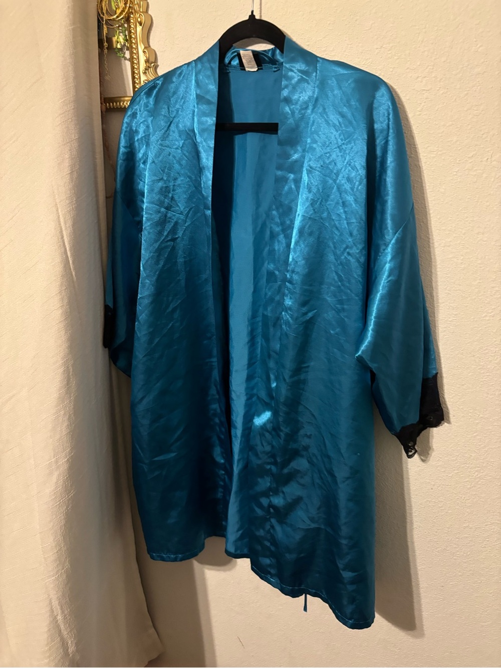 Women's Teal Satin Kimono-Style Jacket
